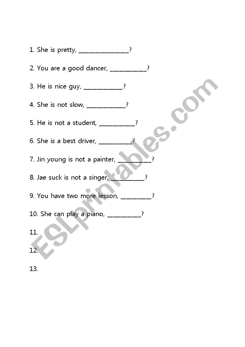 tag question worksheet