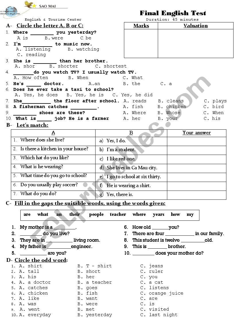 LetÂ´s go 3 (Final Test) worksheet