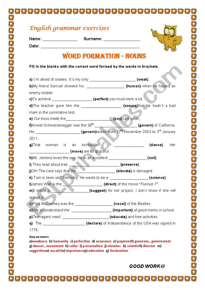 Word Formation worksheet