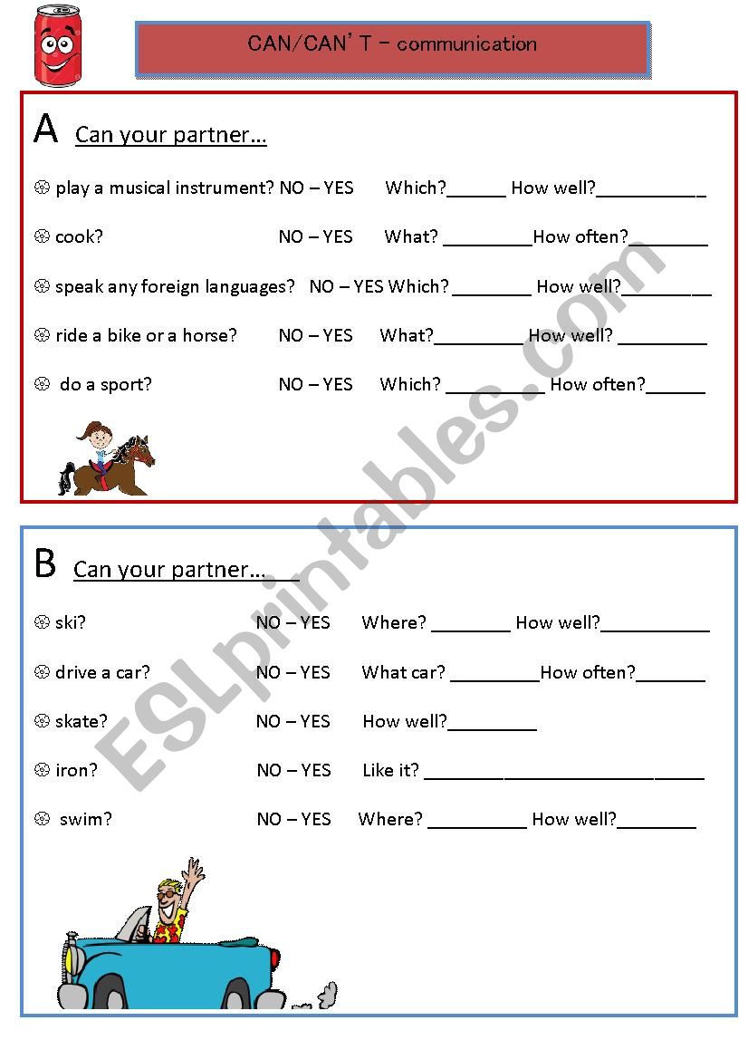 CAN/CANT - communication worksheet