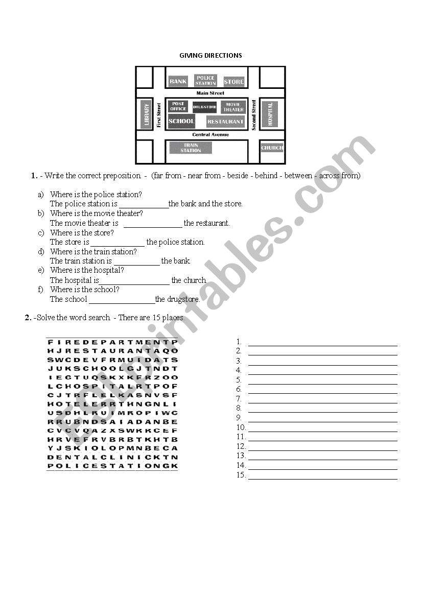 Giving directions worksheet