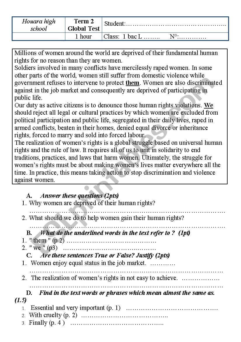 GLOBAL TEST worksheet