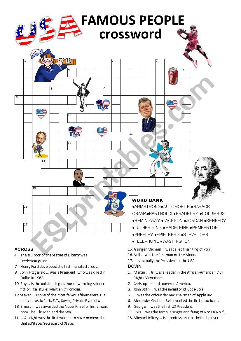 USA Famous People Crossword worksheet
