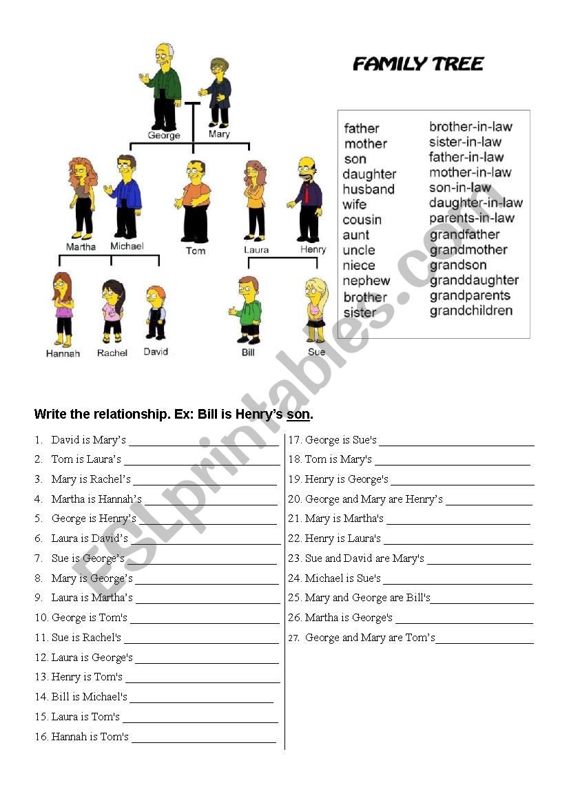 Family Tree worksheet