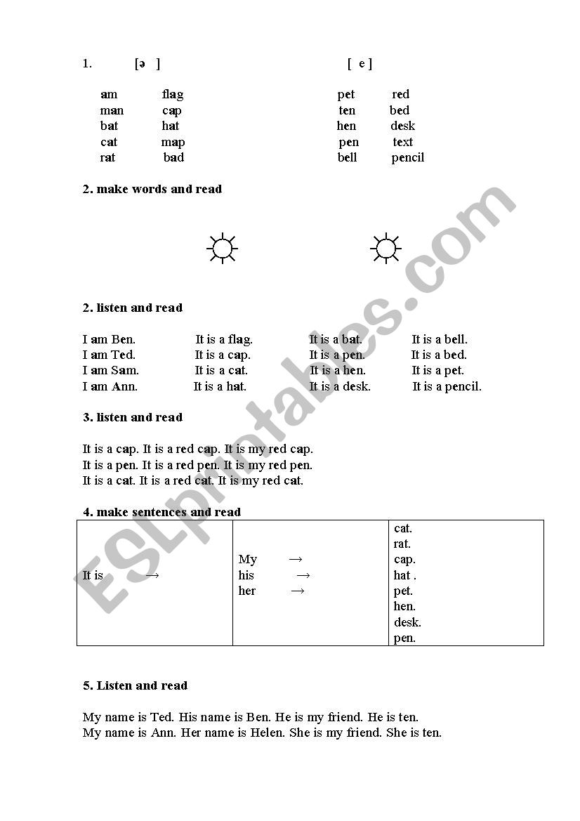 reading worksheet