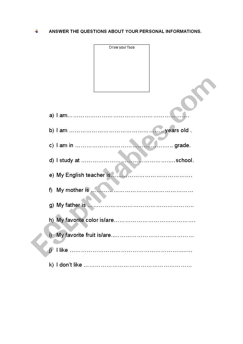 Personal Inflrmations worksheet