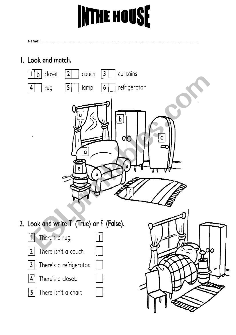 in the house worksheet