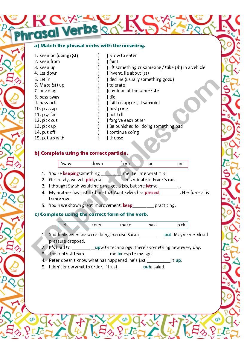 Phrasal Verbs in Context worksheet