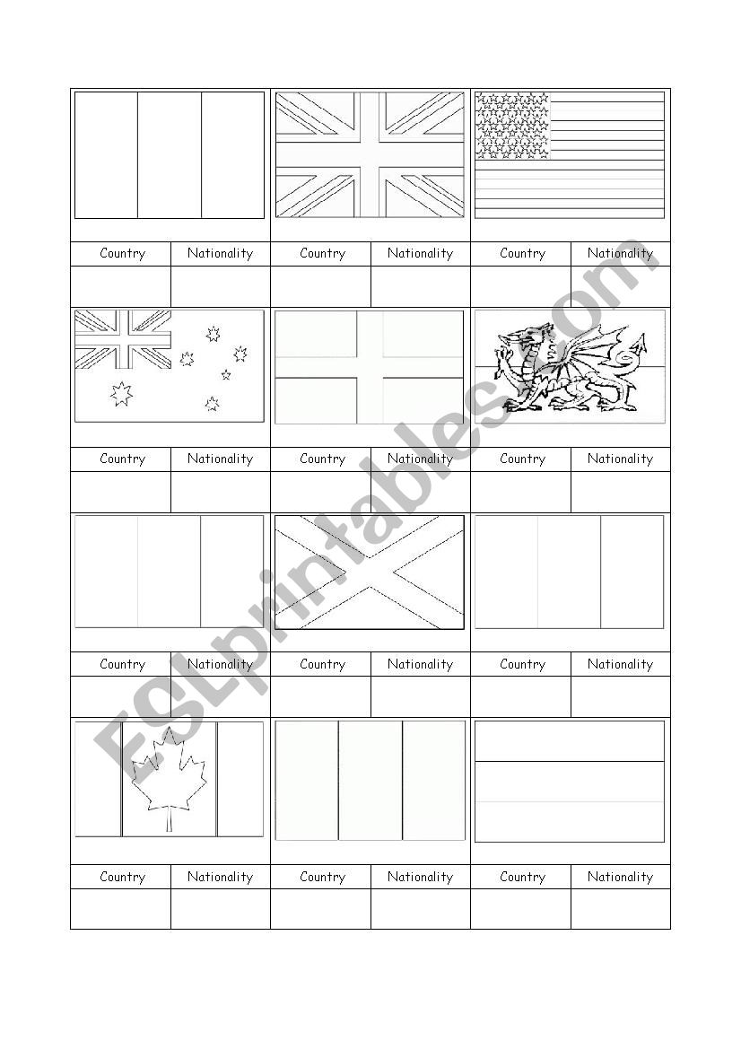 Flags: Countries and Nationalities (with Keys)