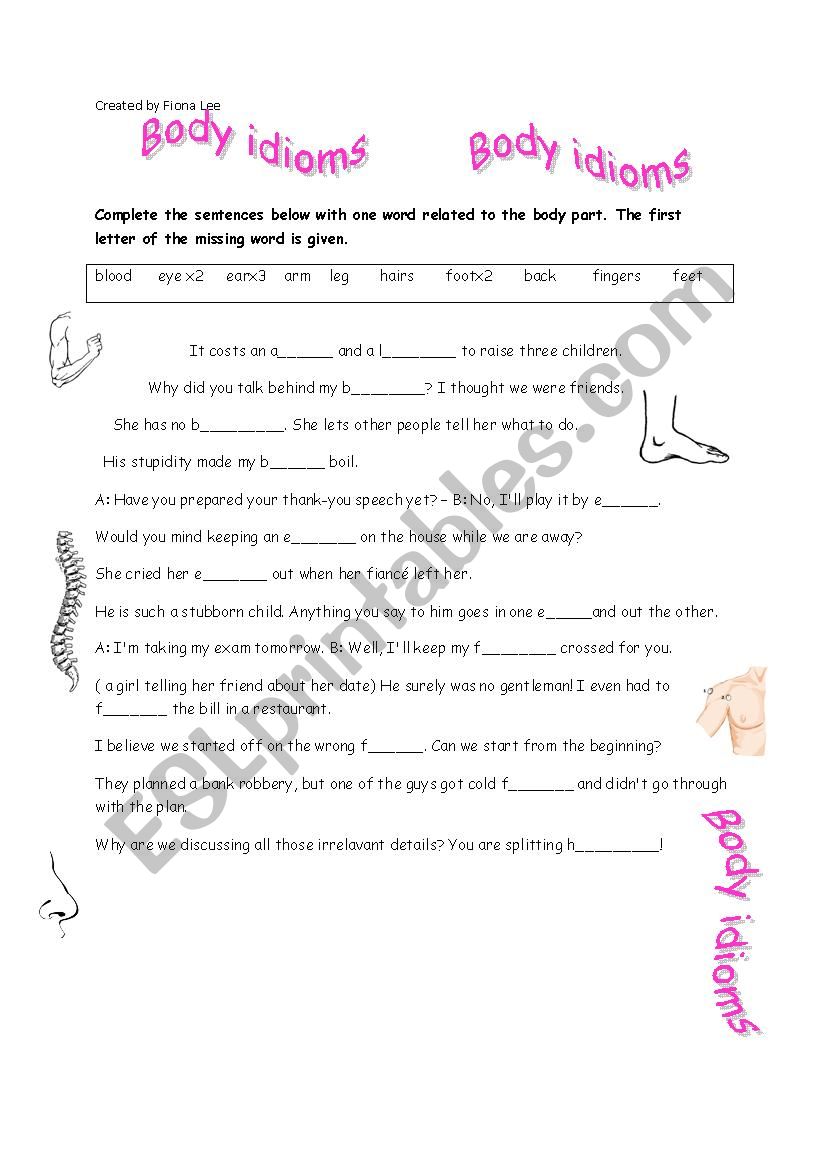 Body idioms worksheet