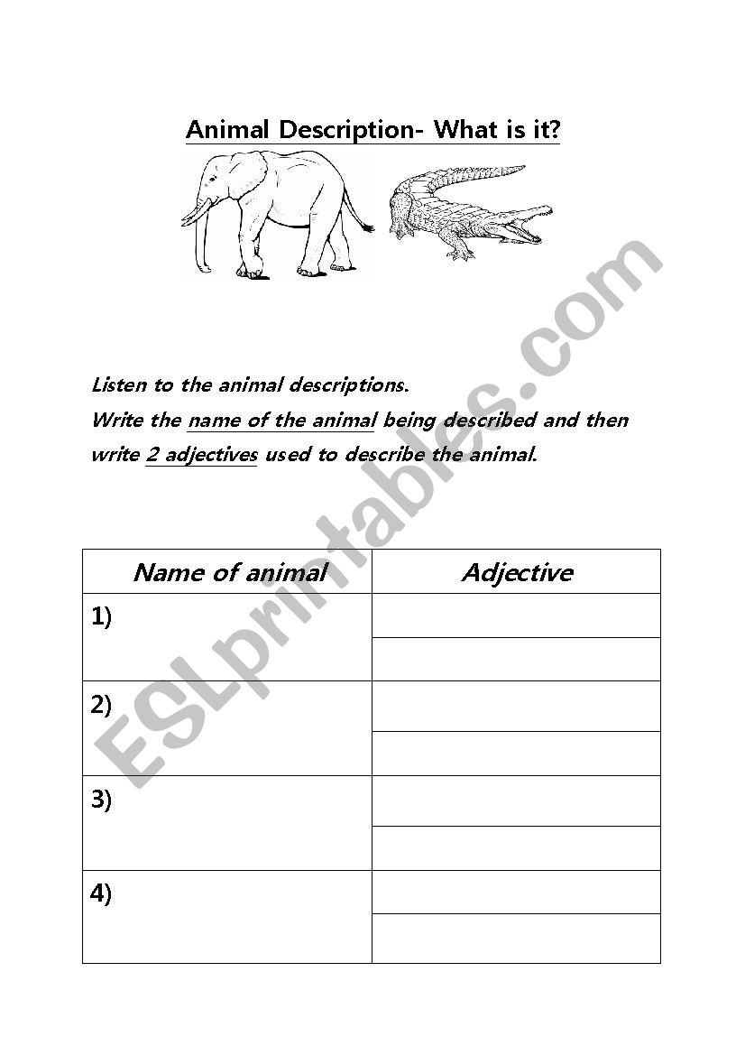 Animal Description- Listening worksheet