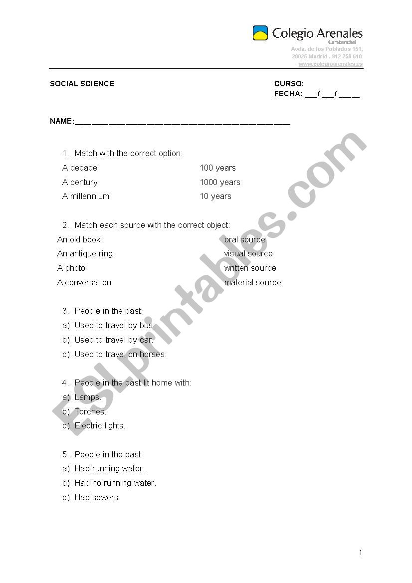 Test social science  worksheet