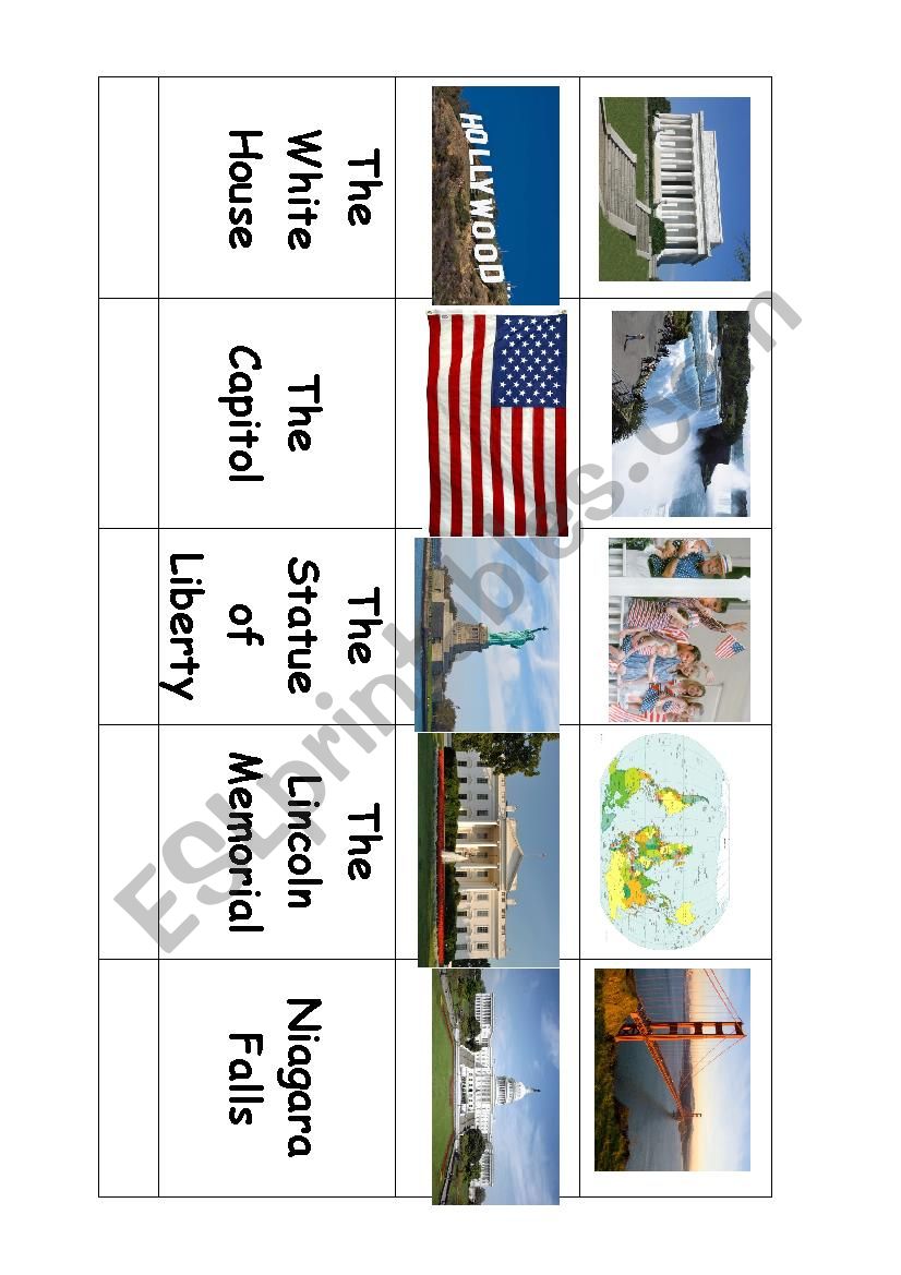 memory game USA sights worksheet