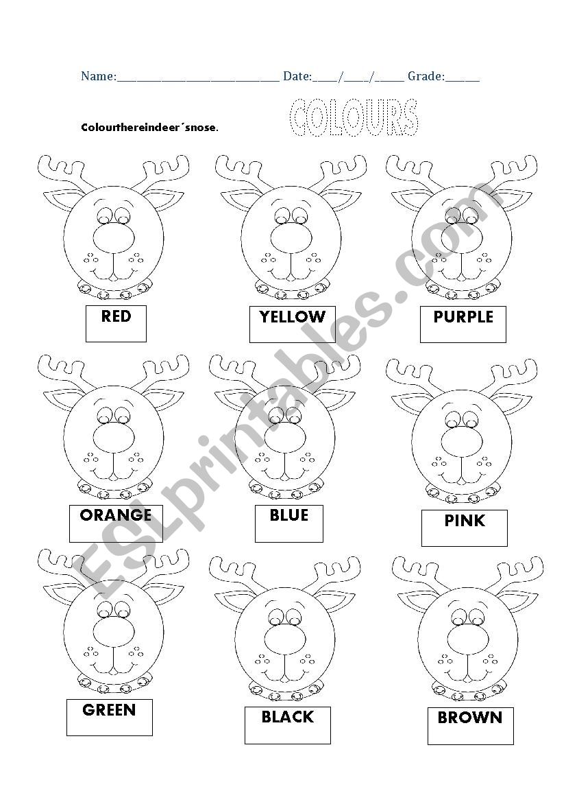 Colours- Reindeers nose  worksheet