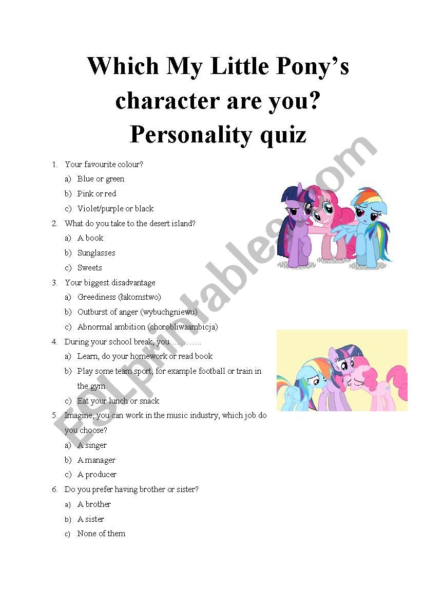 Which My Little Ponyâ€™s character are you? Personality quiz part 2