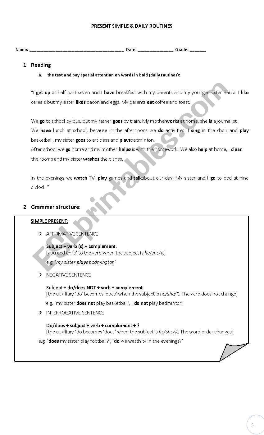 Routines (present simple) worksheet