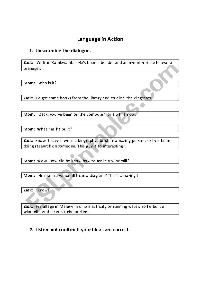 Unscramble the dialog worksheet