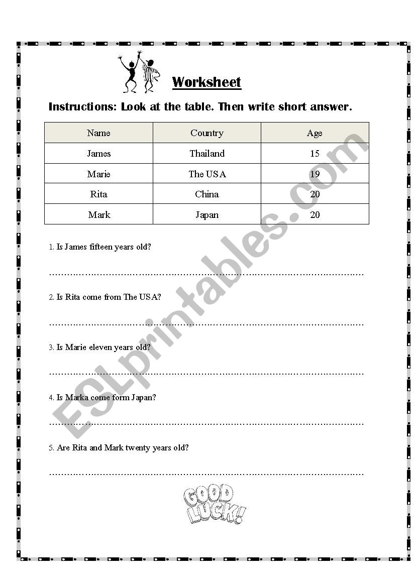 verb to be worksheet