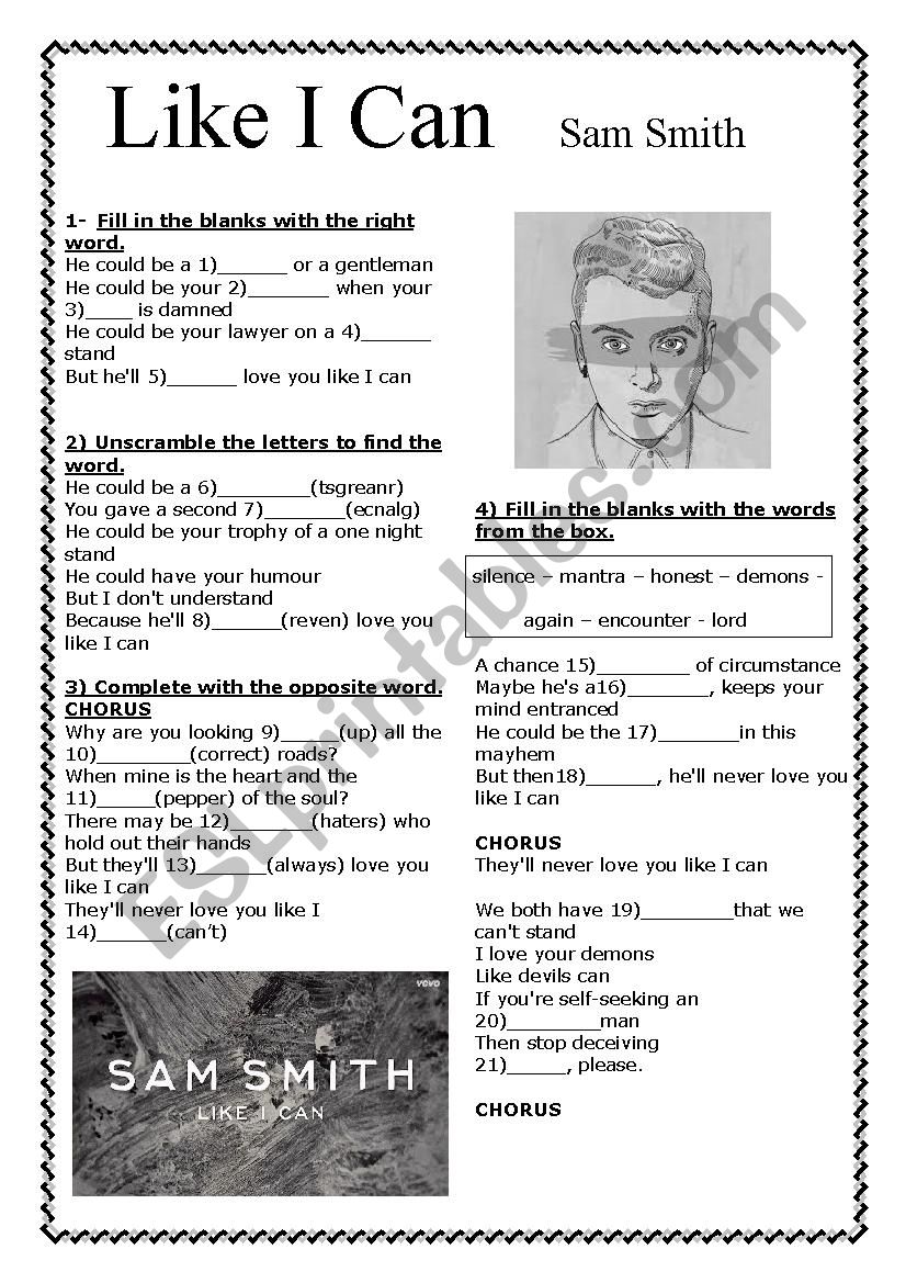 Sam Smith Like I can worksheet