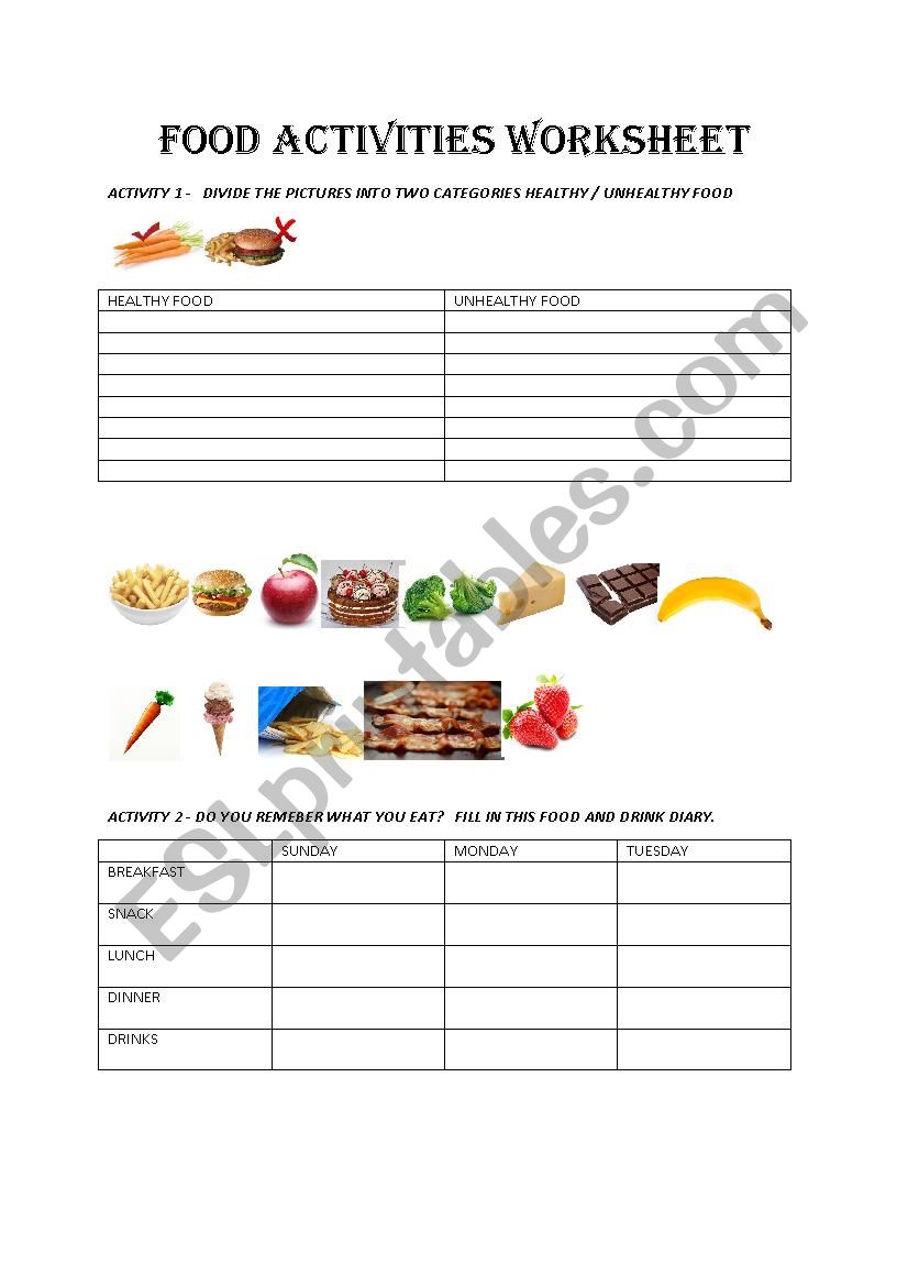 Food Activities worksheet