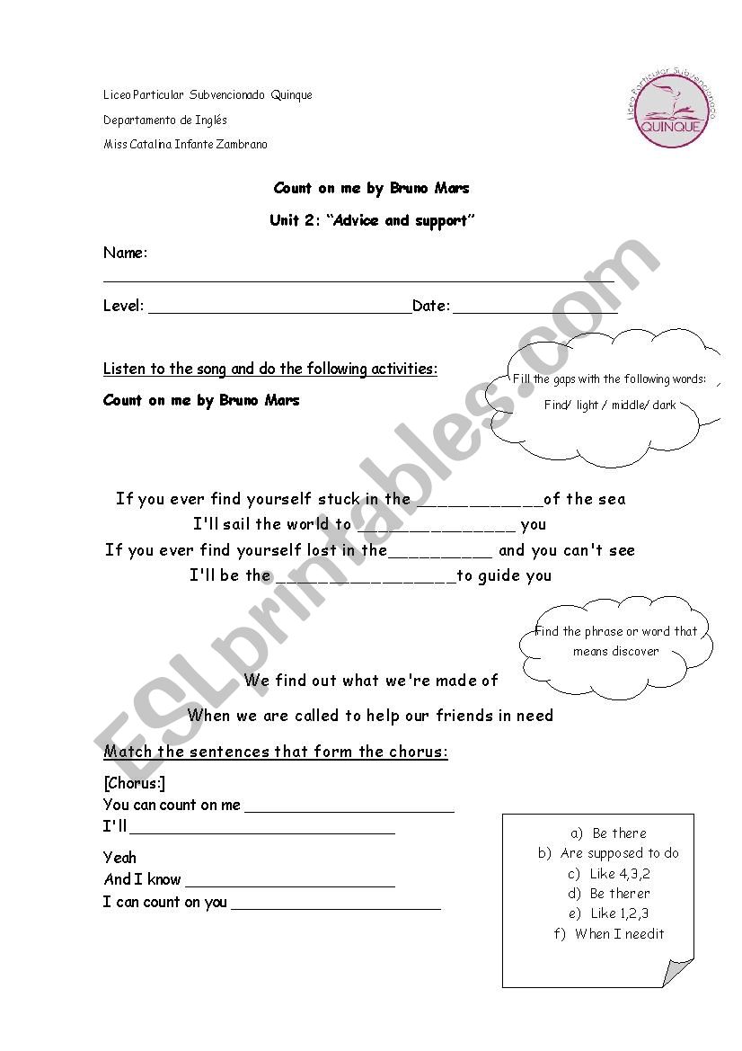 Count on me worksheet