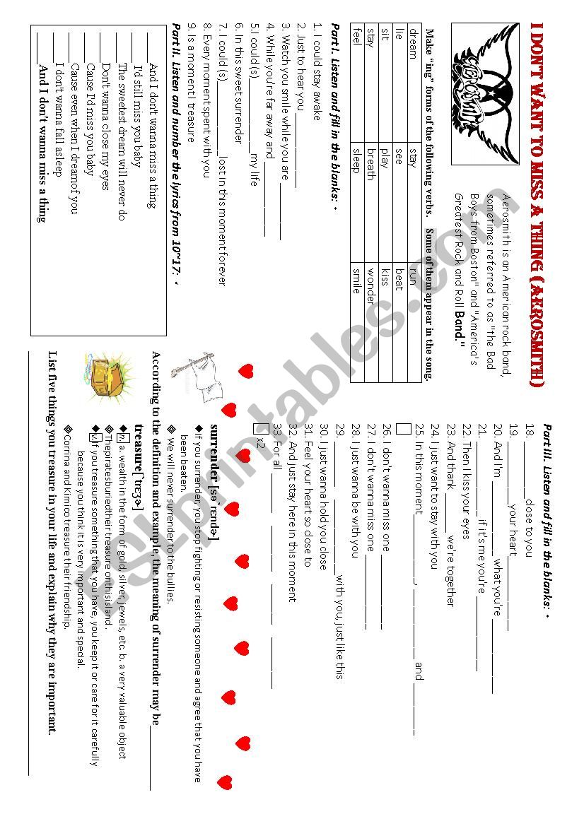 Song I Don T Want To Miss A Thing By Aerosmith Esl Worksheet By Narricc Song I Don T Want To Miss A Thing By Aerosmith Esl Worksheet By Narricc
