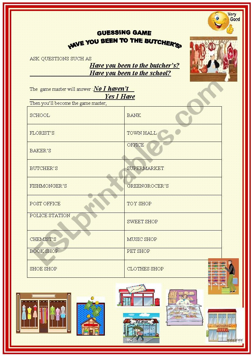 Have you been to the butcher´s ? guessing game or pair work Have you been to the butcher´s ? guessing game or pair work