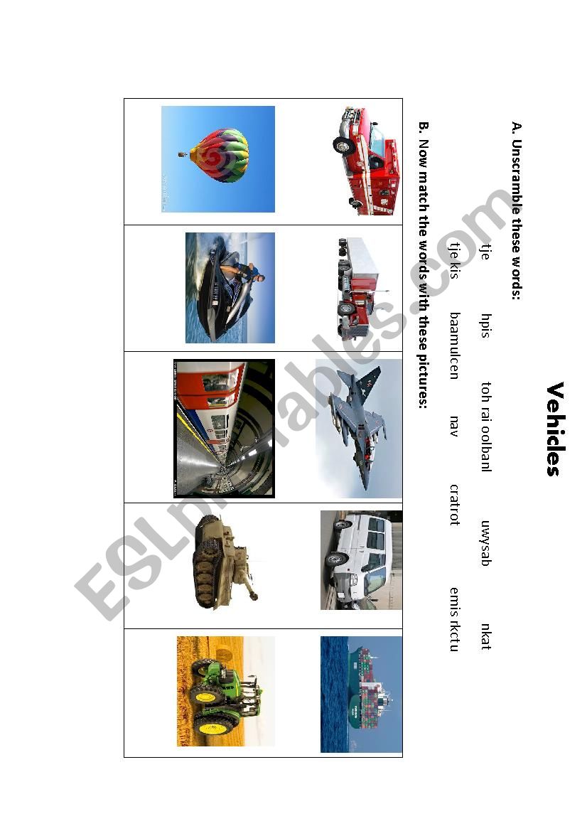 Vehicles worksheet
