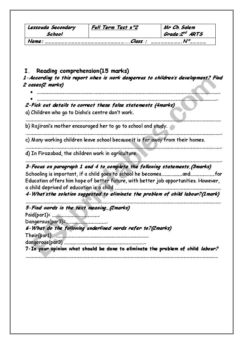 global test  worksheet