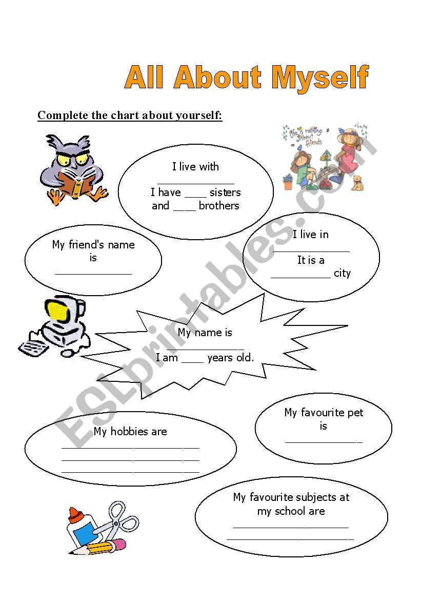 All about myself worksheet