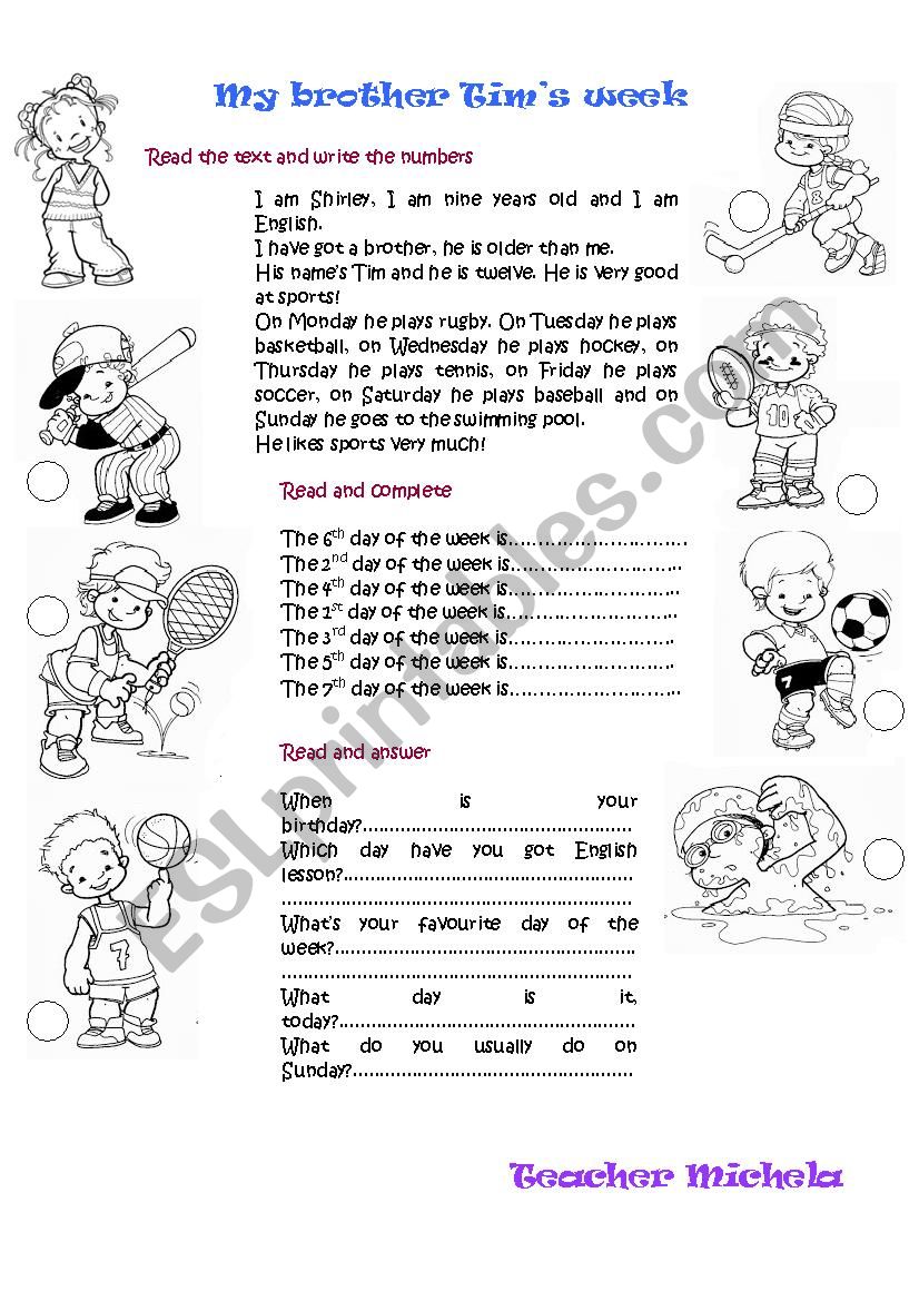 My brother TimÂ´s week worksheet