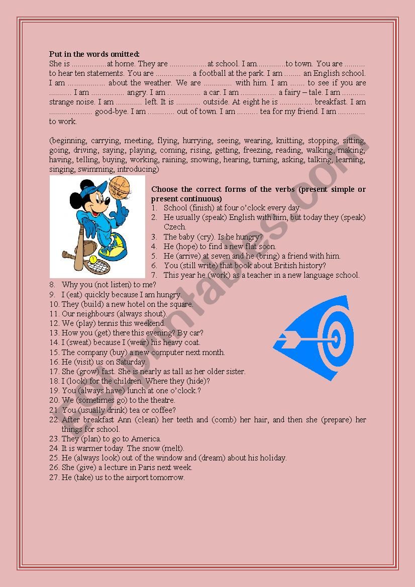 present simple and continuous worksheet