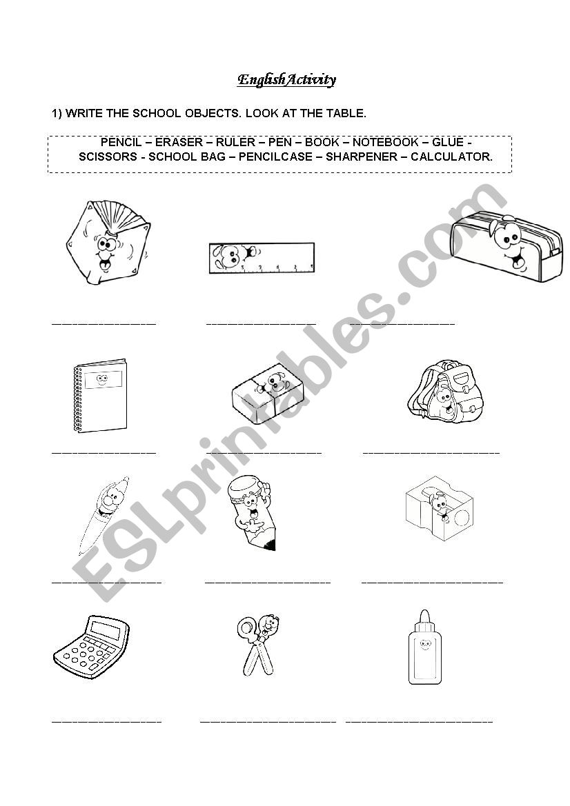 School Objects worksheet