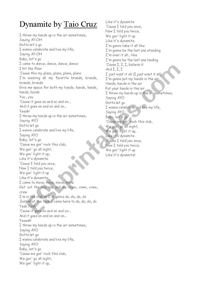 Tao Cruz_Dynamite song with lyrics