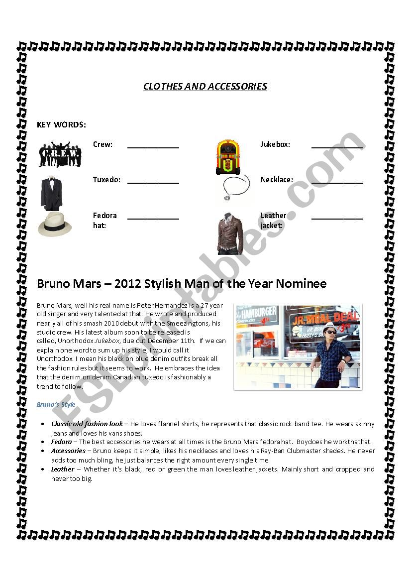 Clothes and accessories bruno mars