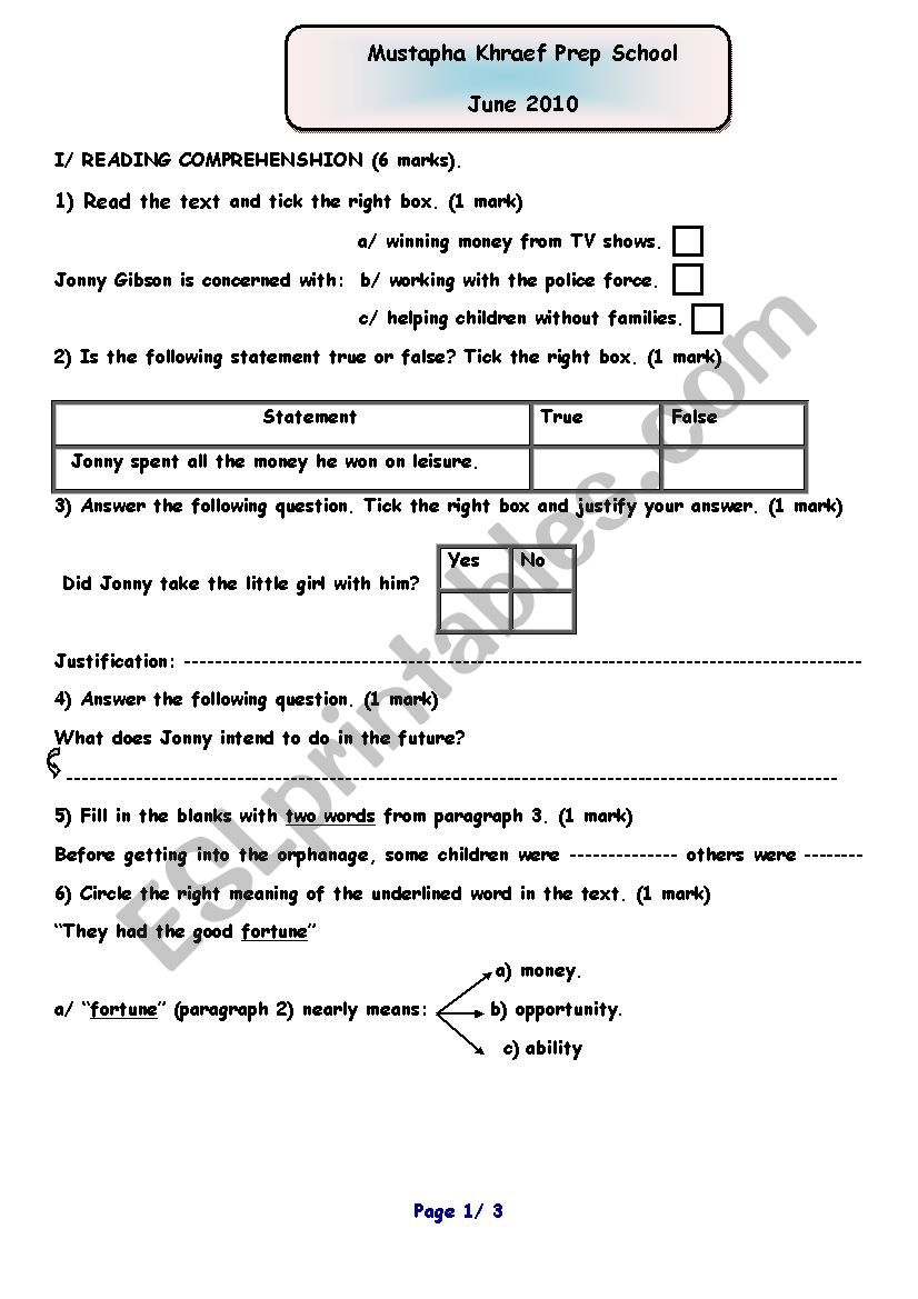 end of term test N3 worksheet