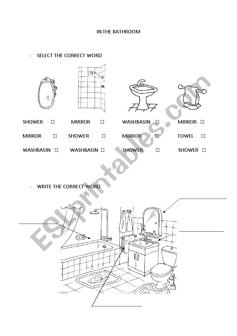 IN THE BATHROOM worksheet