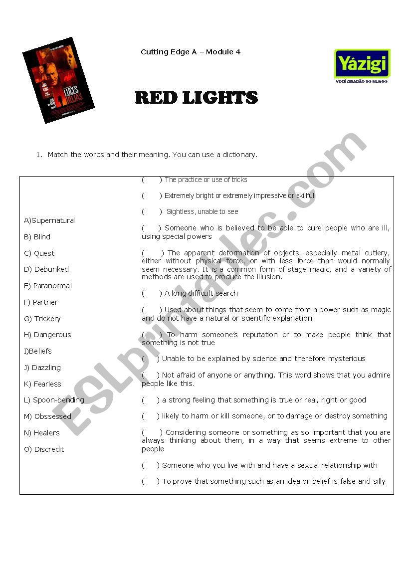 Red Lights the movie worksheet