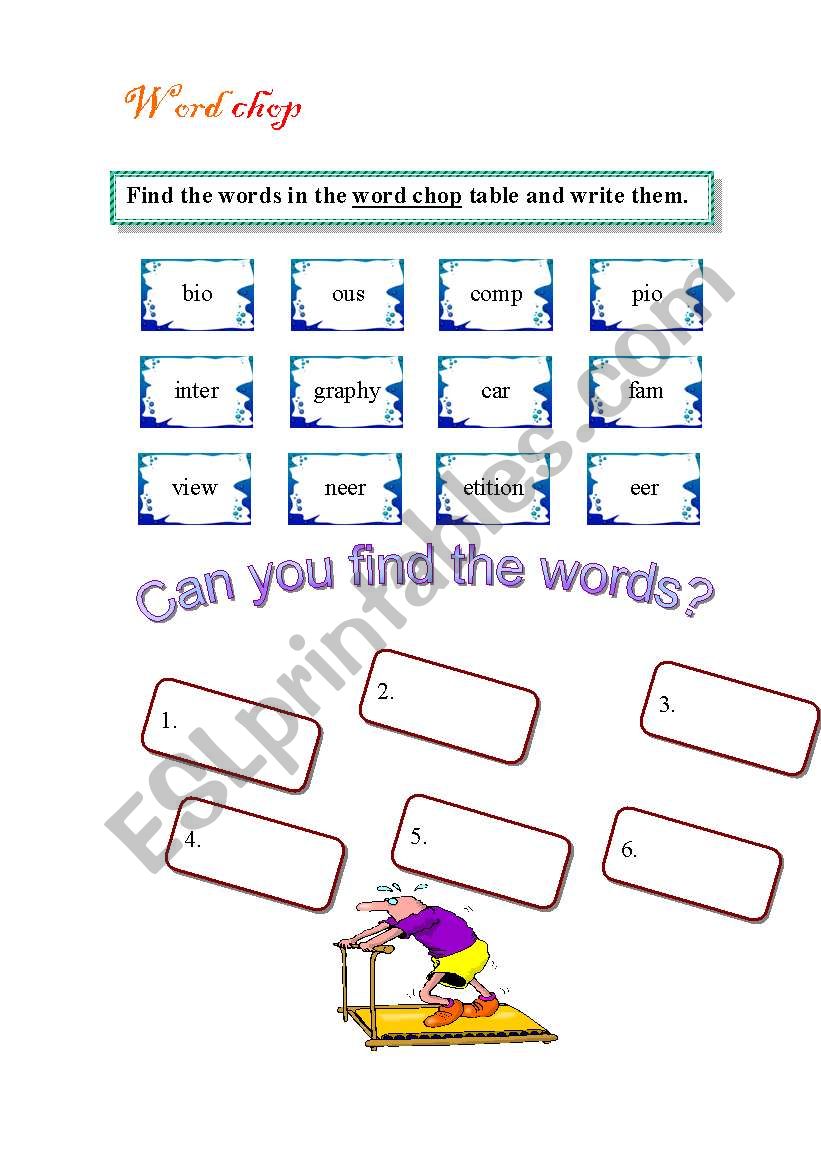 word chop worksheet