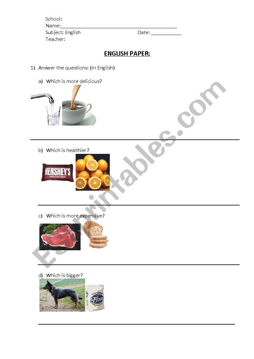 Comparative and superlative worksheet