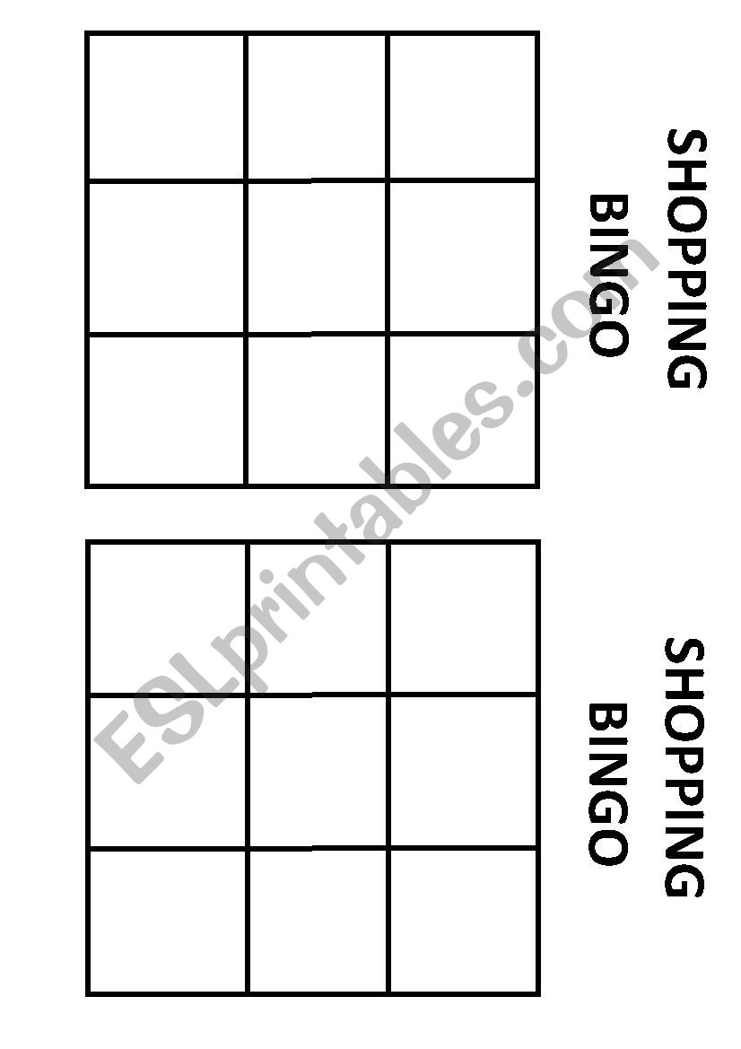 Shopping Bingo - ESL Activity worksheet