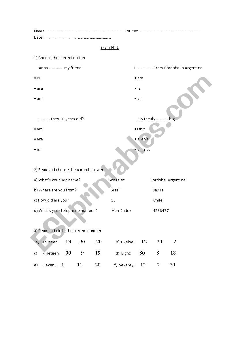 Test for elementary students worksheet