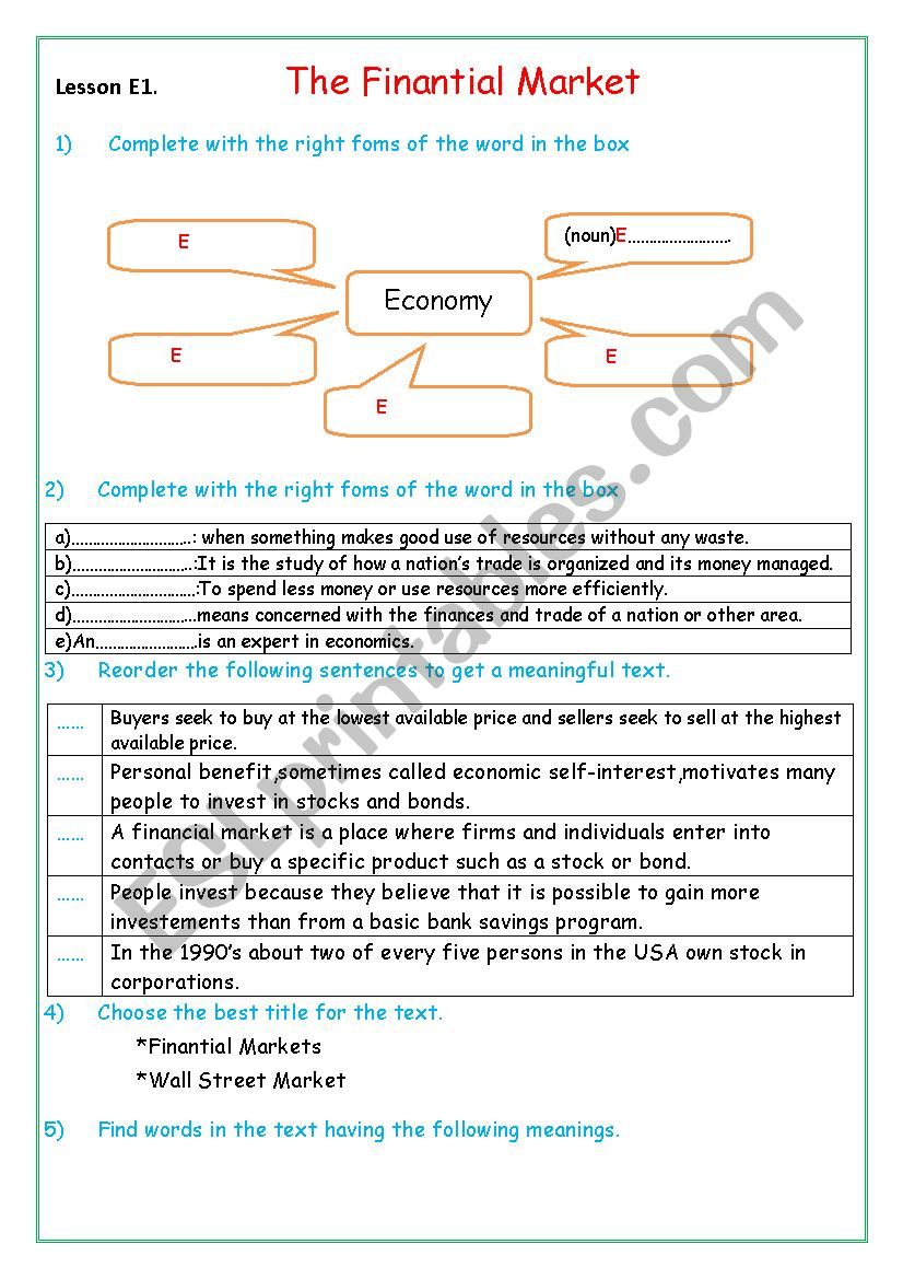 2nd Year Economics 1 The finantial Market