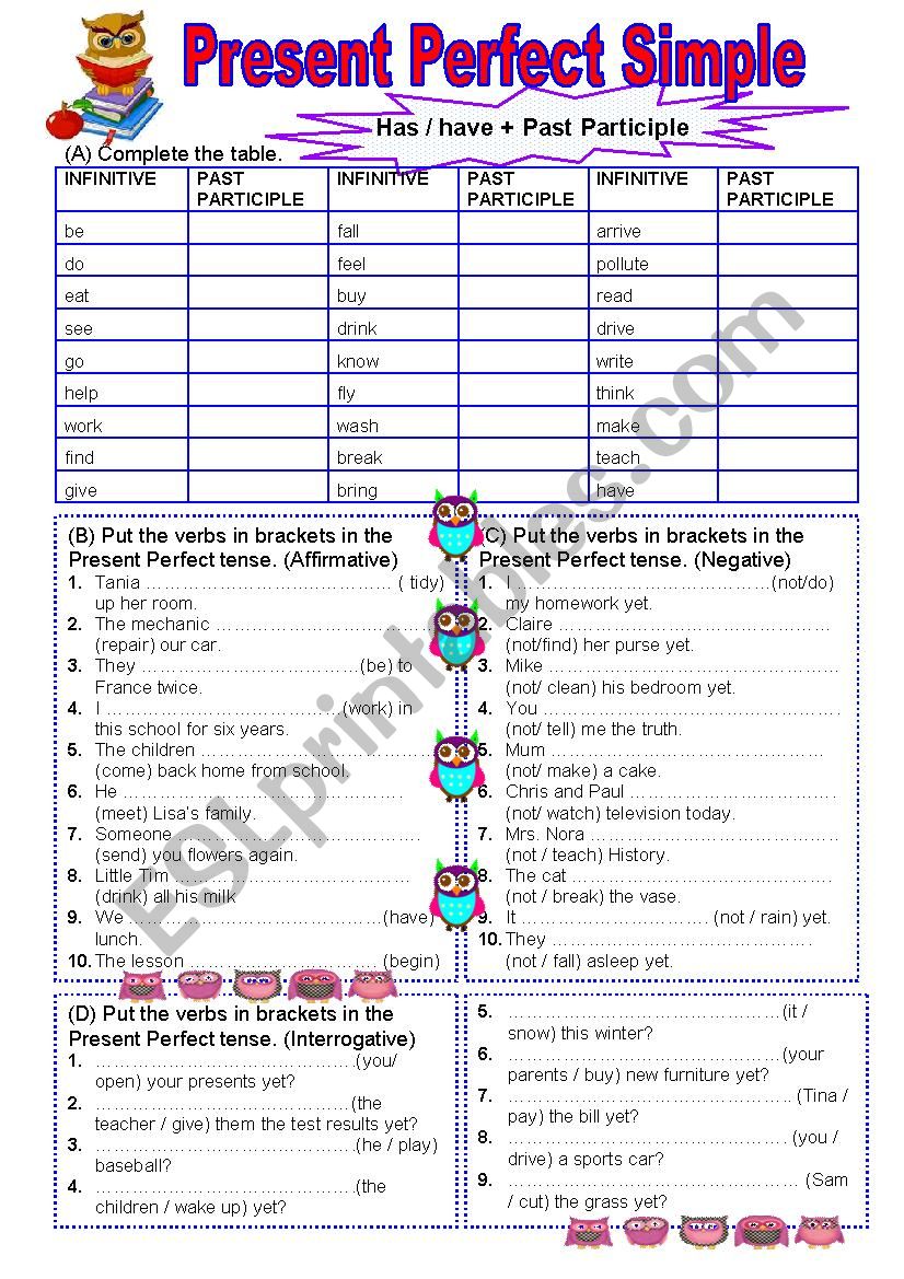 Present perfect simple worksheet