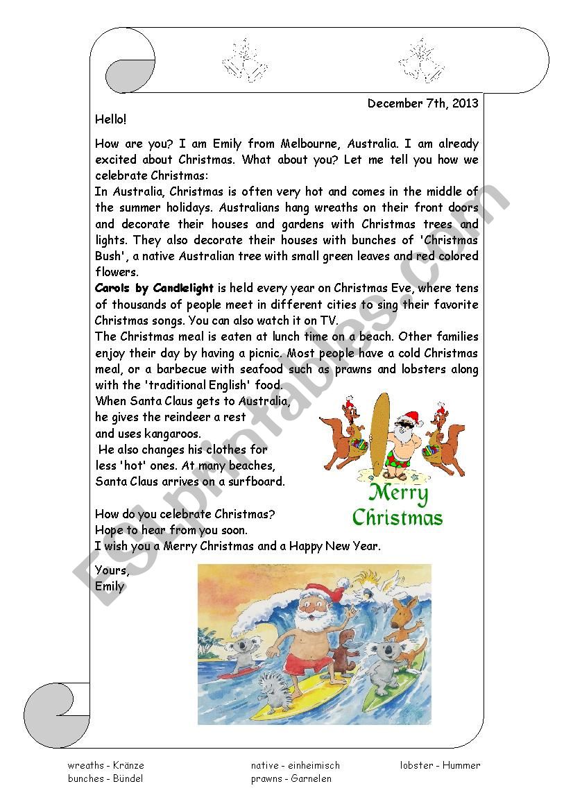 Christmas in Australia worksheet