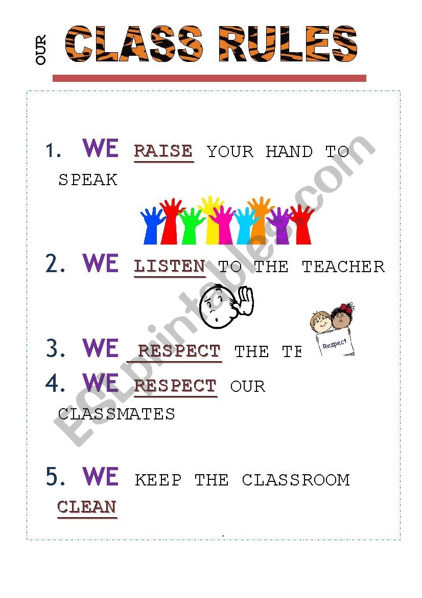 Pre-school Class Rules worksheet