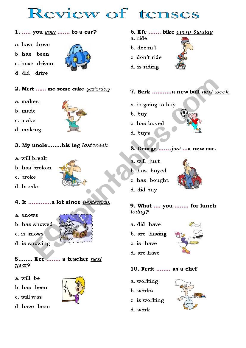 Review of Tenses worksheet