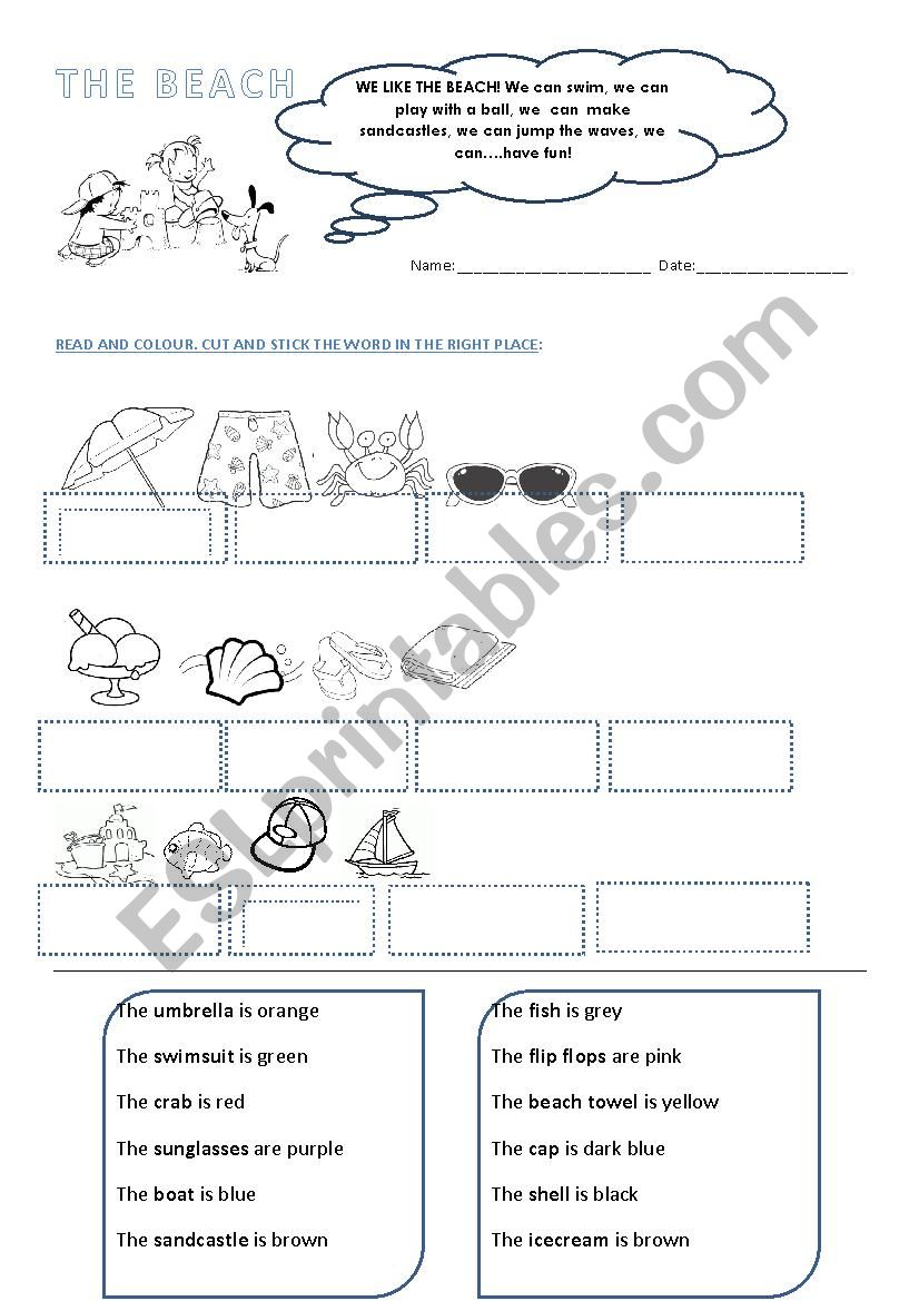 THE BEACH (Vocabulary) worksheet