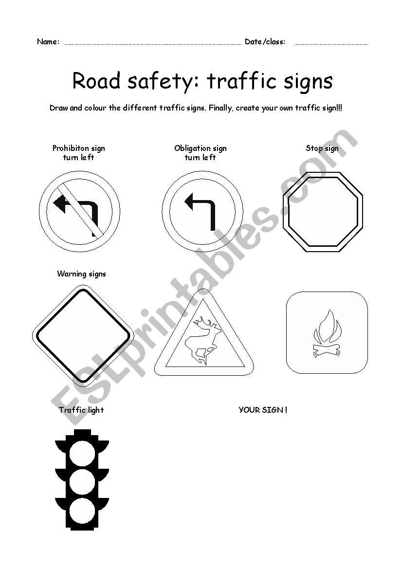 Road safety signs worksheet