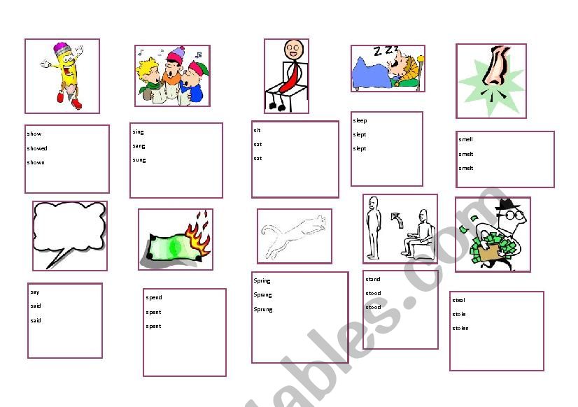 Irregular verbs - 61-70 - ESL with clipart